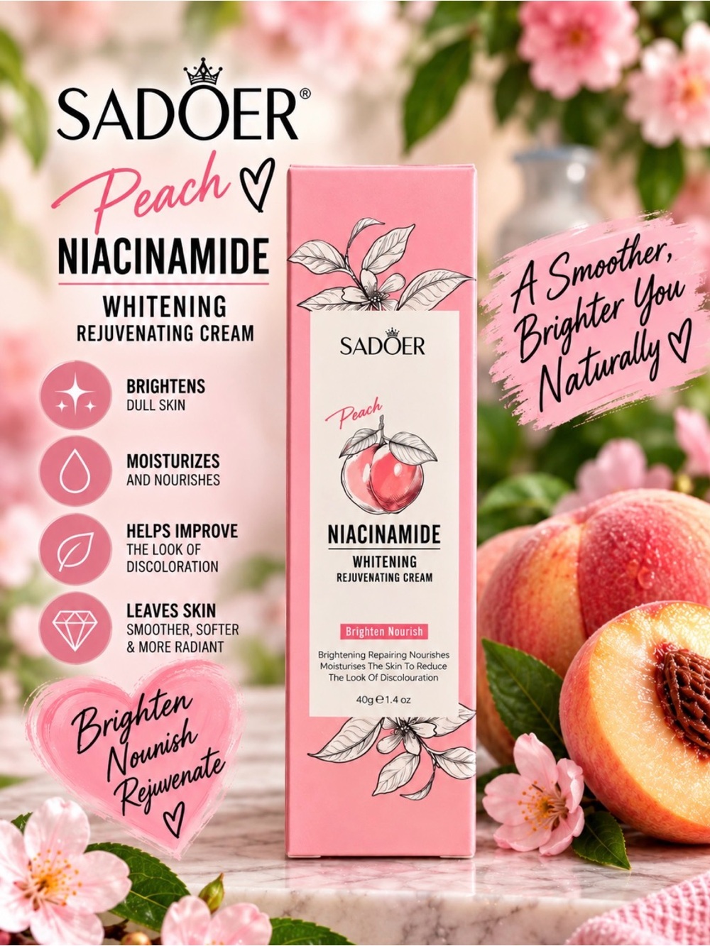 SADOER - Peach Niacinamide Whitening Rejuvenating Cream
